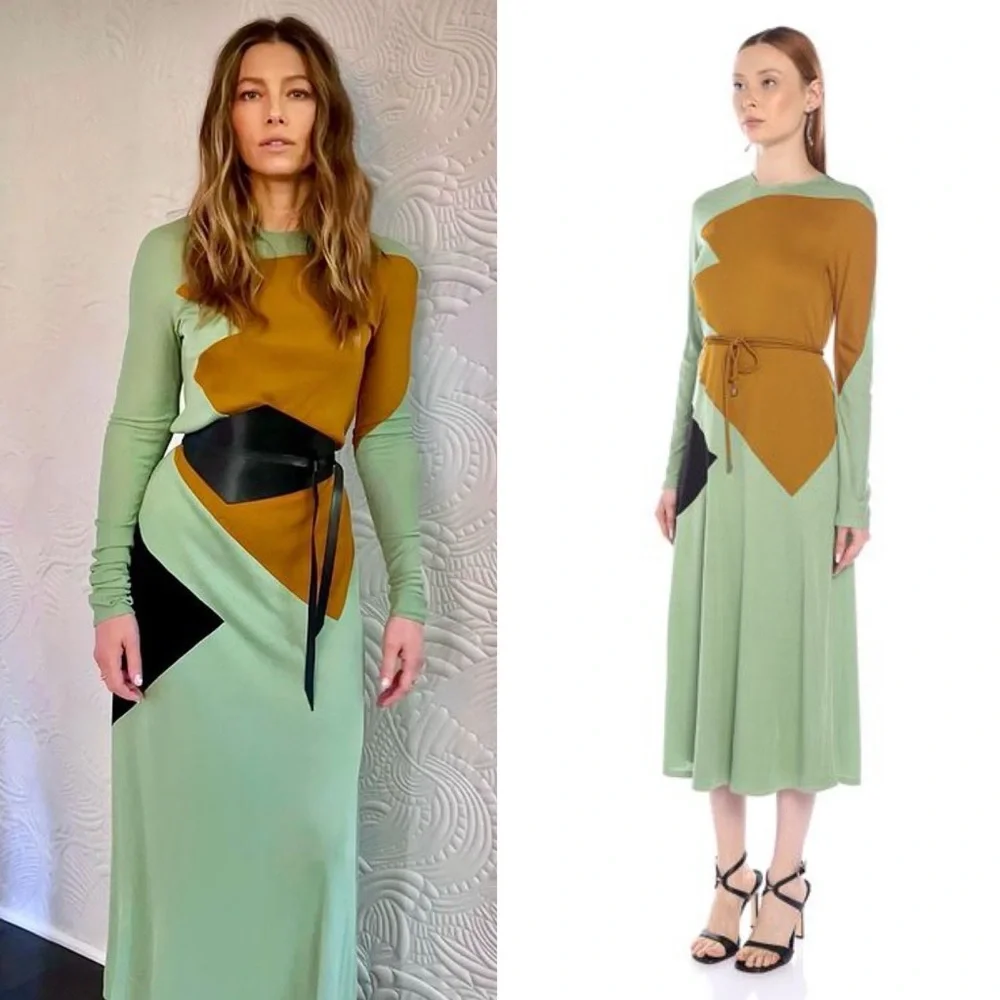 Tory Burch Colorblock Honeycomb Jersey Dress Size 0 Runway Geometric Green - Picture 10 of 13